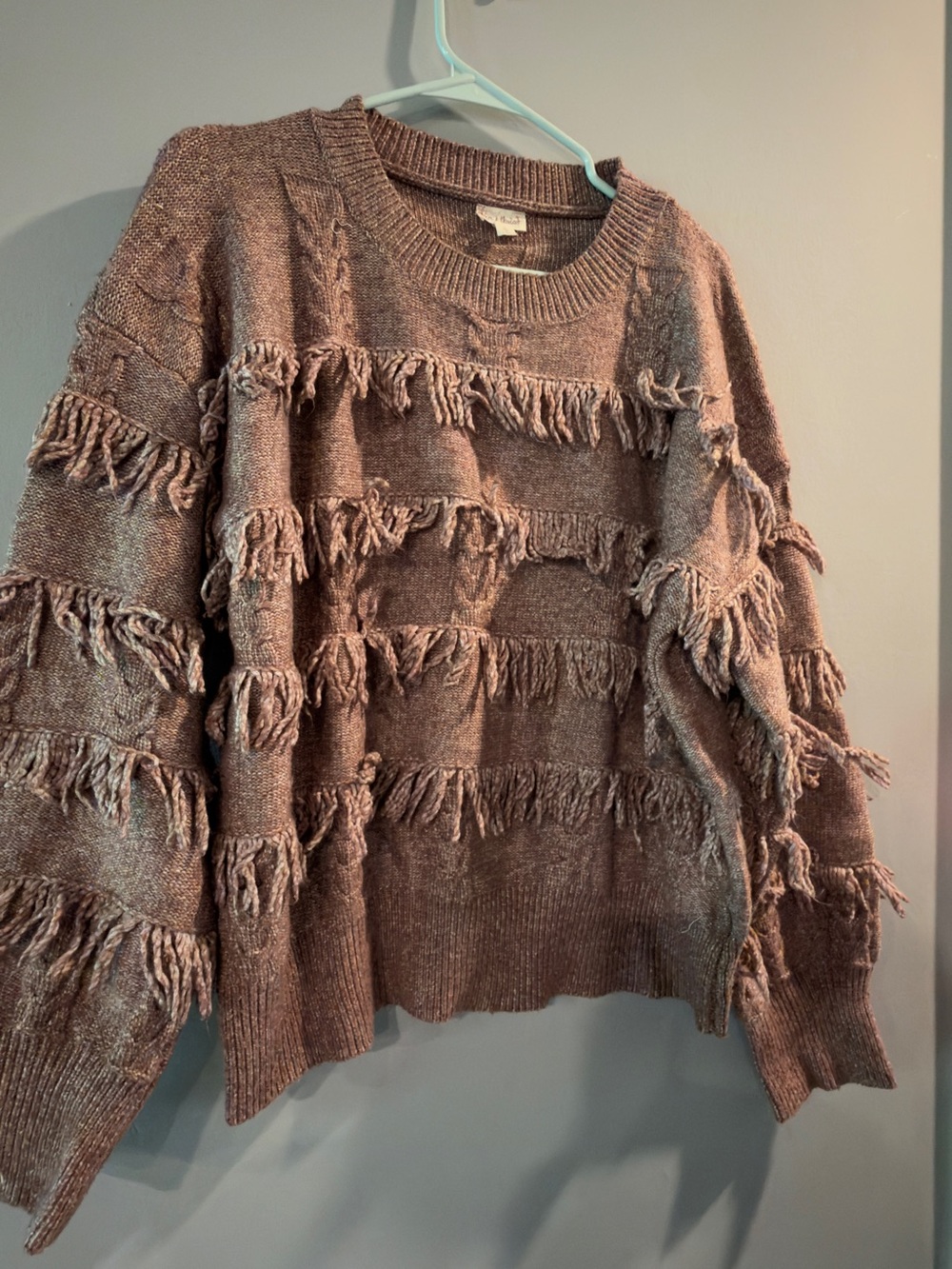 Hem & Thread Fringe Crewneck Sweater - Mauve